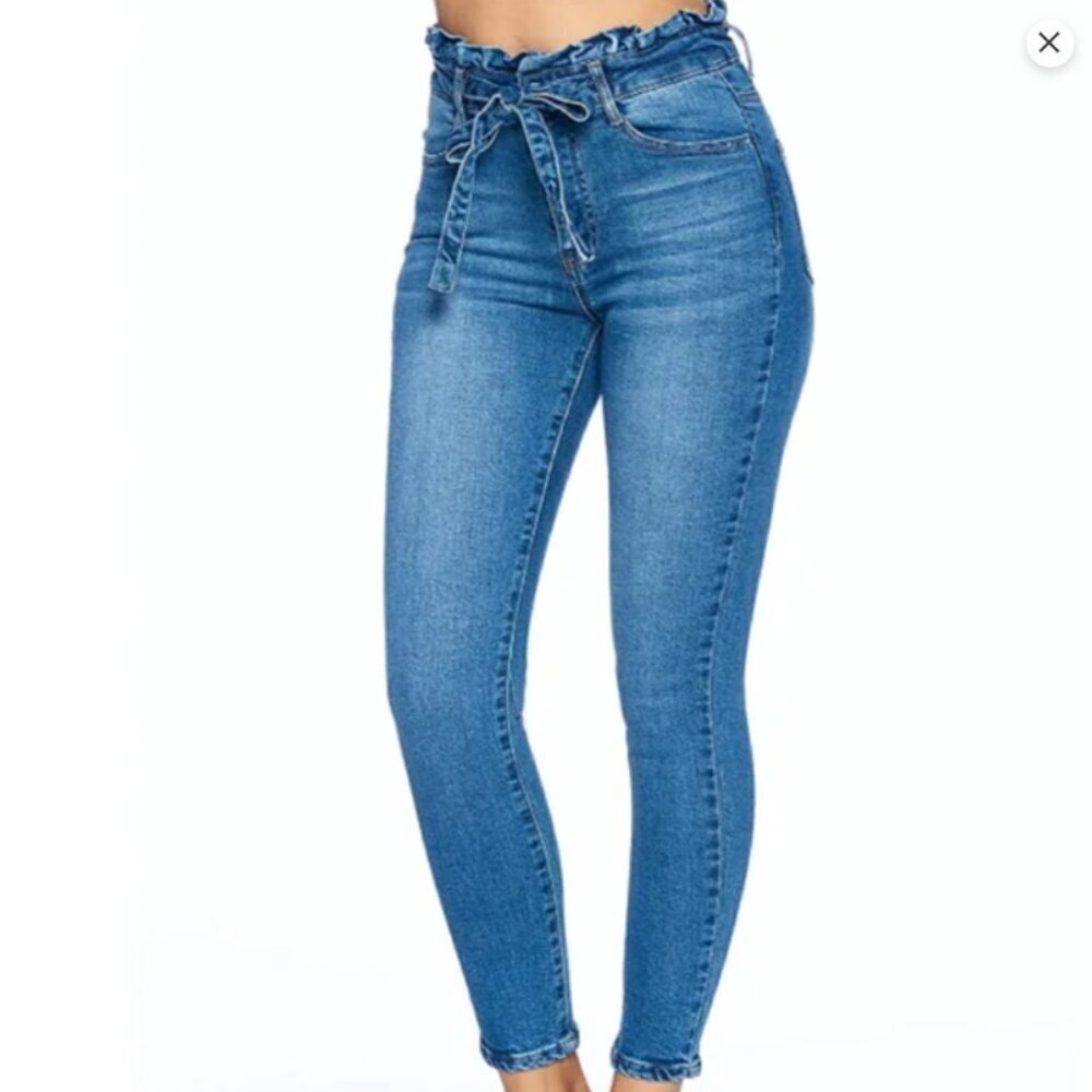 Black Label Paper Bag High Waisted Tie Jeans Skinny 9/28